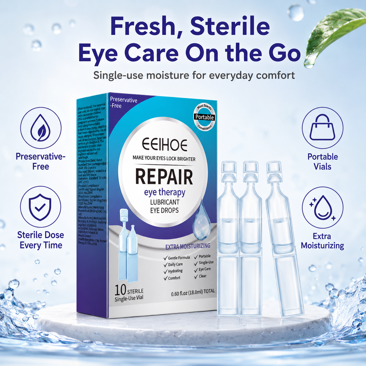 👁️ EELHOE Sterile Eye Drops – Preservative‑Free, Portable, Single‑Use Vials-QE