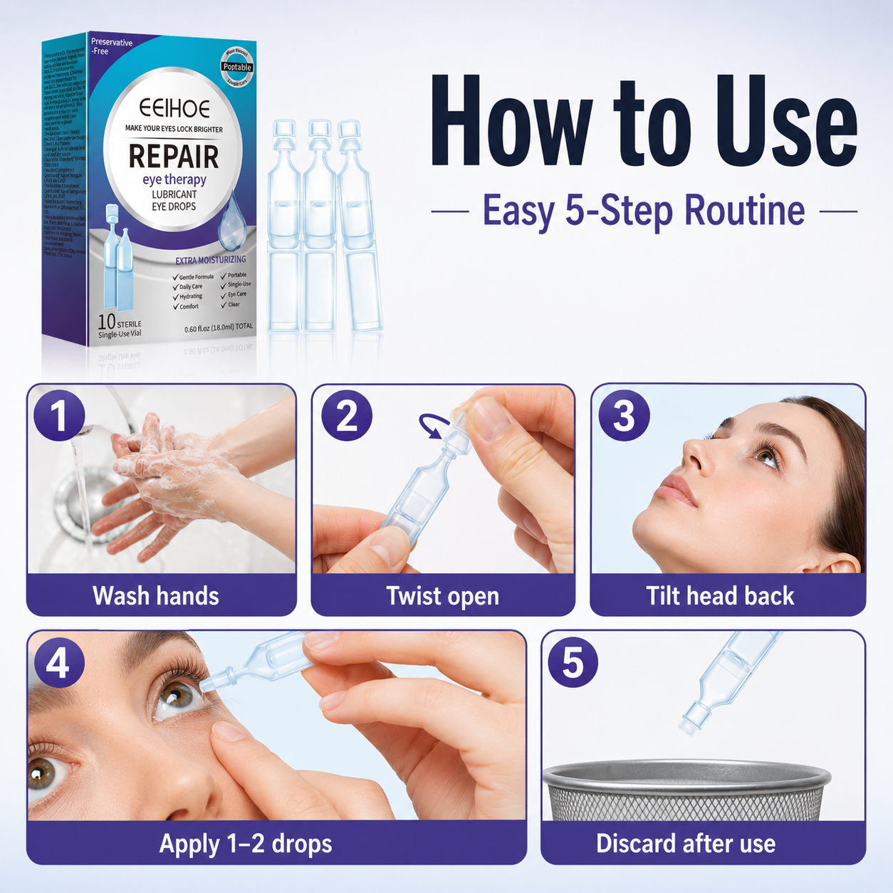 👁️ EELHOE Sterile Eye Drops – Preservative‑Free, Portable, Single‑Use Vials-QE